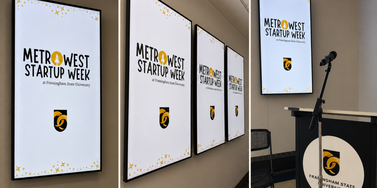 MetroWest Startup Week at Framingham State University marketing event branding and conference setup