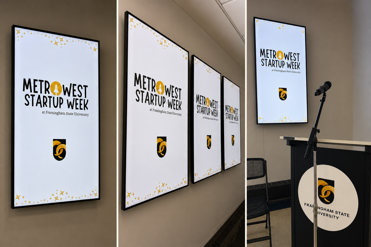 MetroWest Startup Week at Framingham State University marketing event branding and conference setup