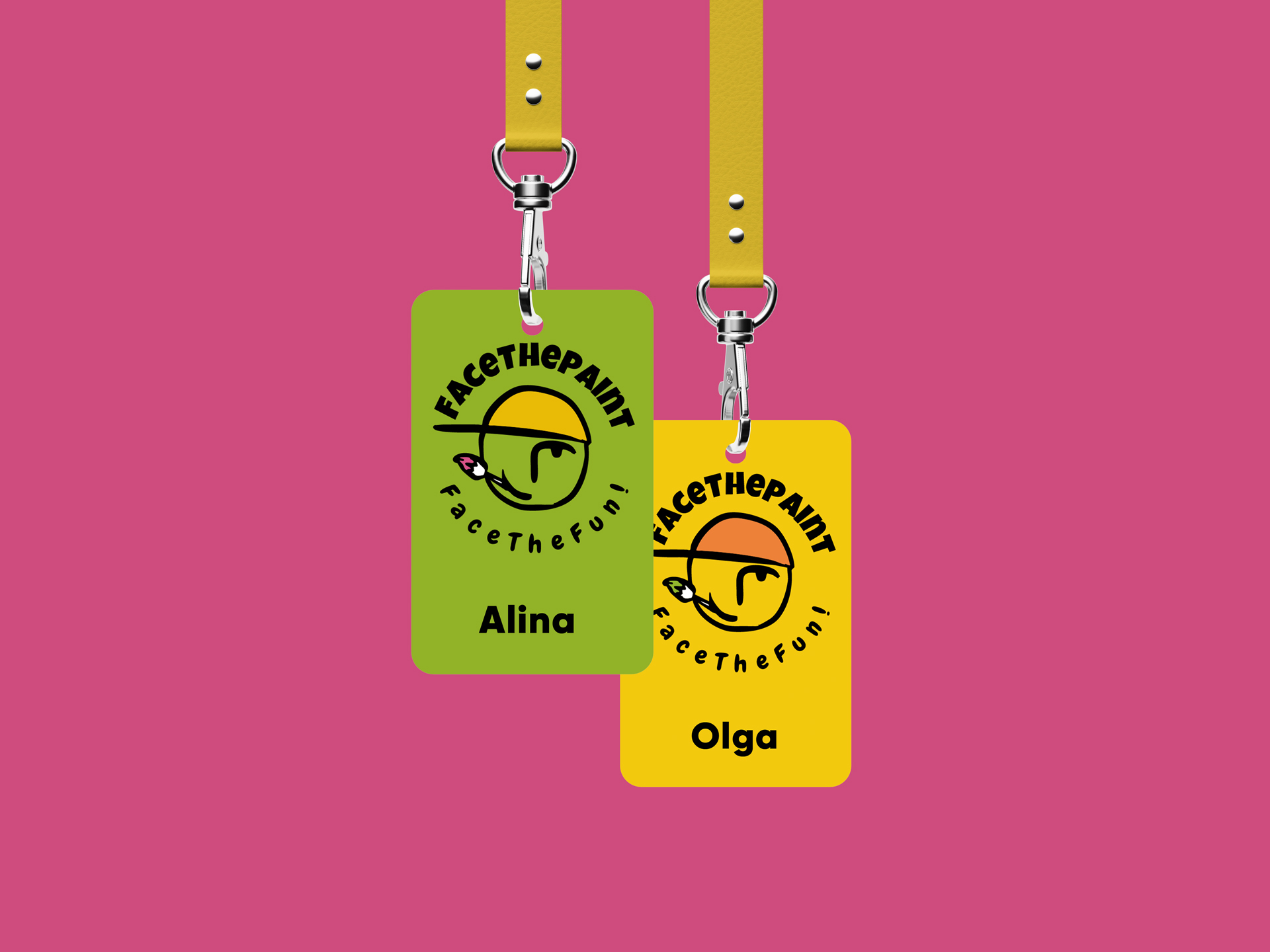 Colorful brand identity tags and event collateral mockup